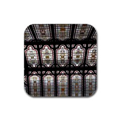 Stained Glass Window Repeat Rubber Square Coaster (4 Pack)  by Pakrebo