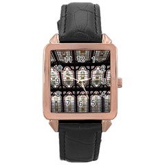 Stained Glass Window Repeat Rose Gold Leather Watch  by Pakrebo