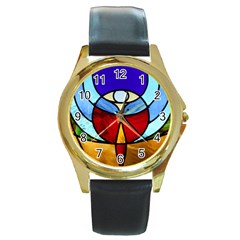 Church Window Glass Tiffany Round Gold Metal Watch by Pakrebo