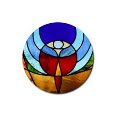 Church Window Glass Tiffany Rubber Round Coaster (4 Pack)  by Pakrebo