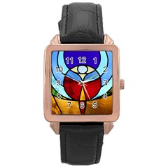 Church Window Glass Tiffany Rose Gold Leather Watch  by Pakrebo