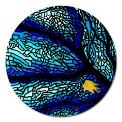 Sea Fans Diving Coral Stained Glass Magnet 5  (round) by Pakrebo