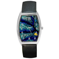 Sea Fans Diving Coral Stained Glass Barrel Style Metal Watch by Pakrebo