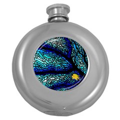 Sea Fans Diving Coral Stained Glass Round Hip Flask (5 Oz) by Pakrebo