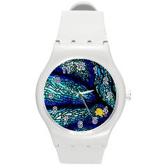 Sea Fans Diving Coral Stained Glass Round Plastic Sport Watch (m)