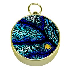 Sea Fans Diving Coral Stained Glass Gold Compasses by Pakrebo