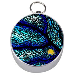 Sea Fans Diving Coral Stained Glass Silver Compasses by Pakrebo