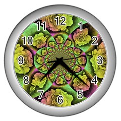 Rose Painted Kaleidoscope Colorful Wall Clock (silver) by Pakrebo