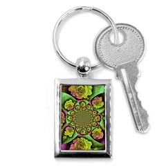 Rose Painted Kaleidoscope Colorful Key Chains (rectangle)  by Pakrebo