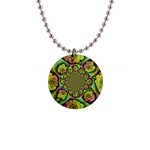 Rose Painted Kaleidoscope Colorful 1  Button Necklace Front