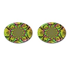 Rose Painted Kaleidoscope Colorful Cufflinks (oval) by Pakrebo