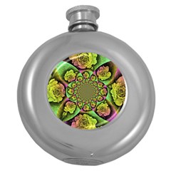 Rose Painted Kaleidoscope Colorful Round Hip Flask (5 Oz) by Pakrebo