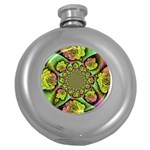 Rose Painted Kaleidoscope Colorful Round Hip Flask (5 oz) Front