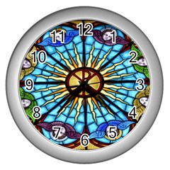 Church Window Stained Glass Church Wall Clock (silver) by Pakrebo