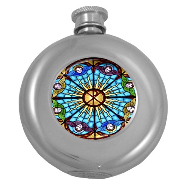 Church Window Stained Glass Church Round Hip Flask (5 oz)