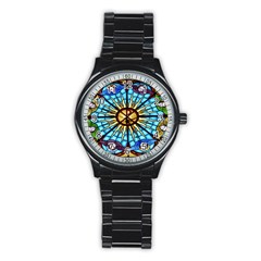 Church Window Stained Glass Church Stainless Steel Round Watch by Pakrebo