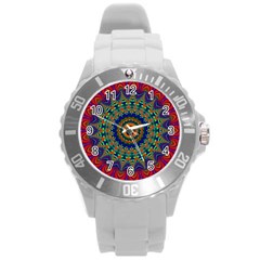 Kaleidoscope Mandala Pattern Round Plastic Sport Watch (l) by Pakrebo