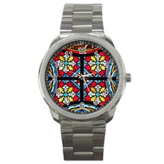 Stained Glass Window Colorful Color Sport Metal Watch by Pakrebo