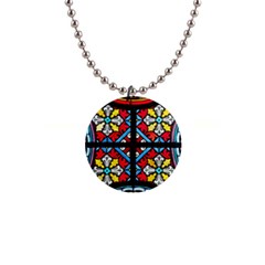 Stained Glass Window Colorful Color 1  Button Necklace