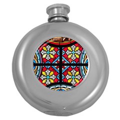 Stained Glass Window Colorful Color Round Hip Flask (5 Oz) by Pakrebo