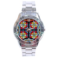 Stained Glass Window Colorful Color Stainless Steel Analogue Watch by Pakrebo