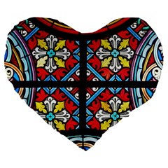 Stained Glass Window Colorful Color Large 19  Premium Heart Shape Cushions by Pakrebo