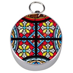 Stained Glass Window Colorful Color Silver Compasses by Pakrebo