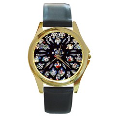 Stained Glass Sainte Chapelle Gothic Round Gold Metal Watch by Pakrebo