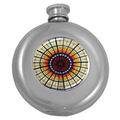 Background Stained Glass Window Round Hip Flask (5 Oz) by Pakrebo