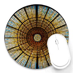 Barcelona Glass Window Stained Glass Round Mousepads by Pakrebo