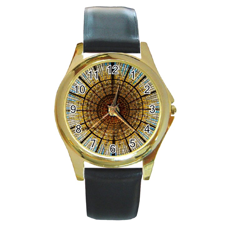 Barcelona Glass Window Stained Glass Round Gold Metal Watch