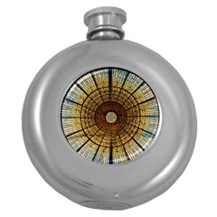 Barcelona Glass Window Stained Glass Round Hip Flask (5 Oz) by Pakrebo