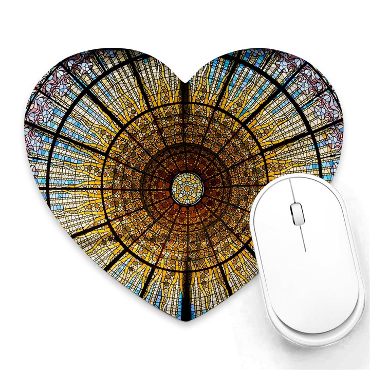 Barcelona Glass Window Stained Glass Heart Mousepads