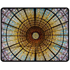 Barcelona Glass Window Stained Glass Fleece Blanket (medium)  by Pakrebo