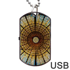 Barcelona Glass Window Stained Glass Dog Tag Usb Flash (two Sides) by Pakrebo