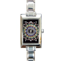 Stained Glass Cathedral Rosette Rectangle Italian Charm Watch by Pakrebo