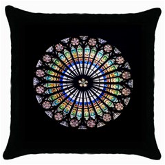 Stained Glass Cathedral Rosette Throw Pillow Case (black) by Pakrebo