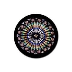 Stained Glass Cathedral Rosette Rubber Coaster (round)  by Pakrebo