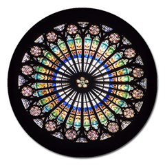 Stained Glass Cathedral Rosette Magnet 5  (round) by Pakrebo