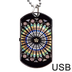 Stained Glass Cathedral Rosette Dog Tag Usb Flash (one Side) by Pakrebo