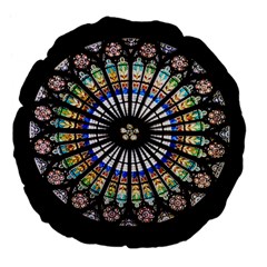 Stained Glass Cathedral Rosette Large 18  Premium Flano Round Cushions by Pakrebo