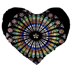 Stained Glass Cathedral Rosette Large 19  Premium Flano Heart Shape Cushions by Pakrebo