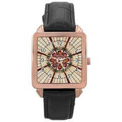 Pattern Round Abstract Geometric Rose Gold Leather Watch  by Pakrebo