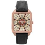 Pattern Round Abstract Geometric Rose Gold Leather Watch  Front