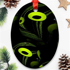 Fractal Fractals Green Ball Black Ornament (Oval)