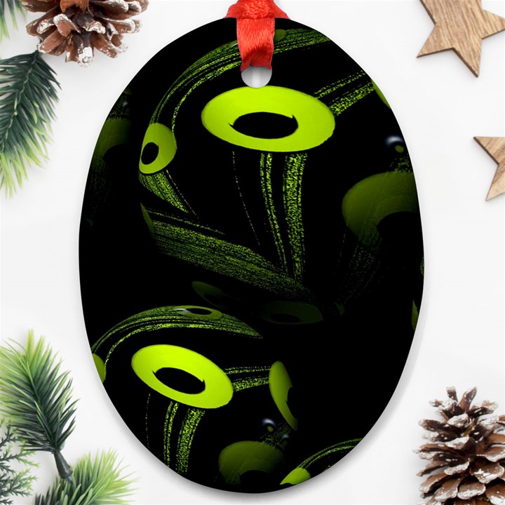 Fractal Fractals Green Ball Black Ornament (Oval)