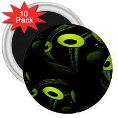 Fractal Fractals Green Ball Black 3  Magnets (10 pack) 