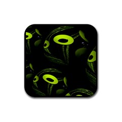 Fractal Fractals Green Ball Black Rubber Coaster (Square) 