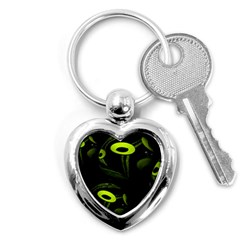 Fractal Fractals Green Ball Black Key Chains (Heart) 