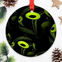 Fractal Fractals Green Ball Black Round Ornament (Two Sides)